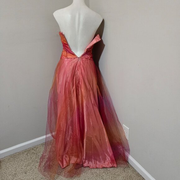 3/4 (fits modern 00) Customized Y2K Vintage De Laru Pink/Orange Tulle Gown Dress - Picture 3 of 7